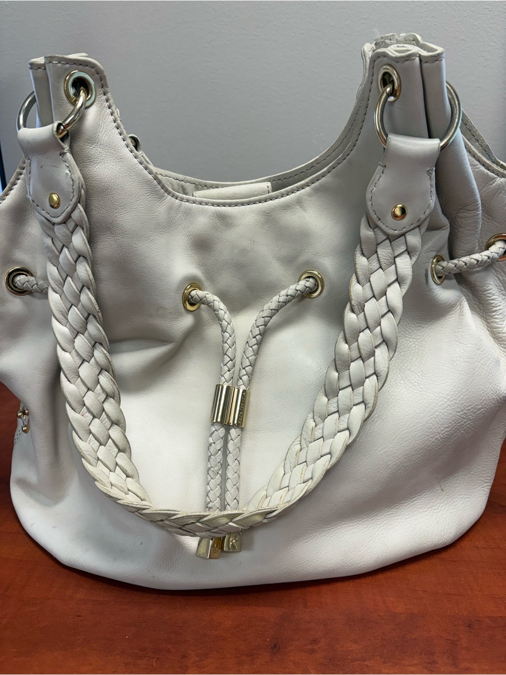 Vintage Michael Kors Leather Cream Braided-Handle Hobo Bag